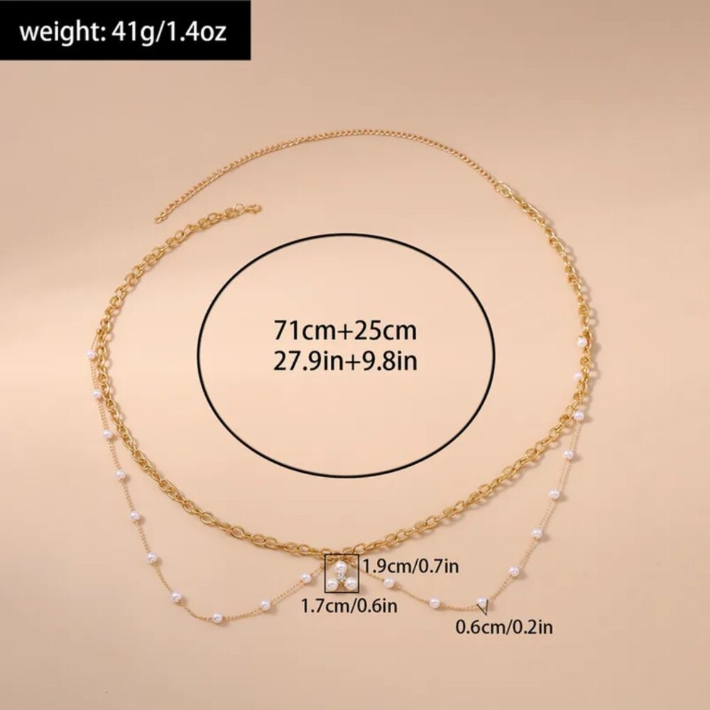 NEW Gold and White Pearl Elegant Waist Chain Belt Layered Belly Chain - Picture 7 of 7